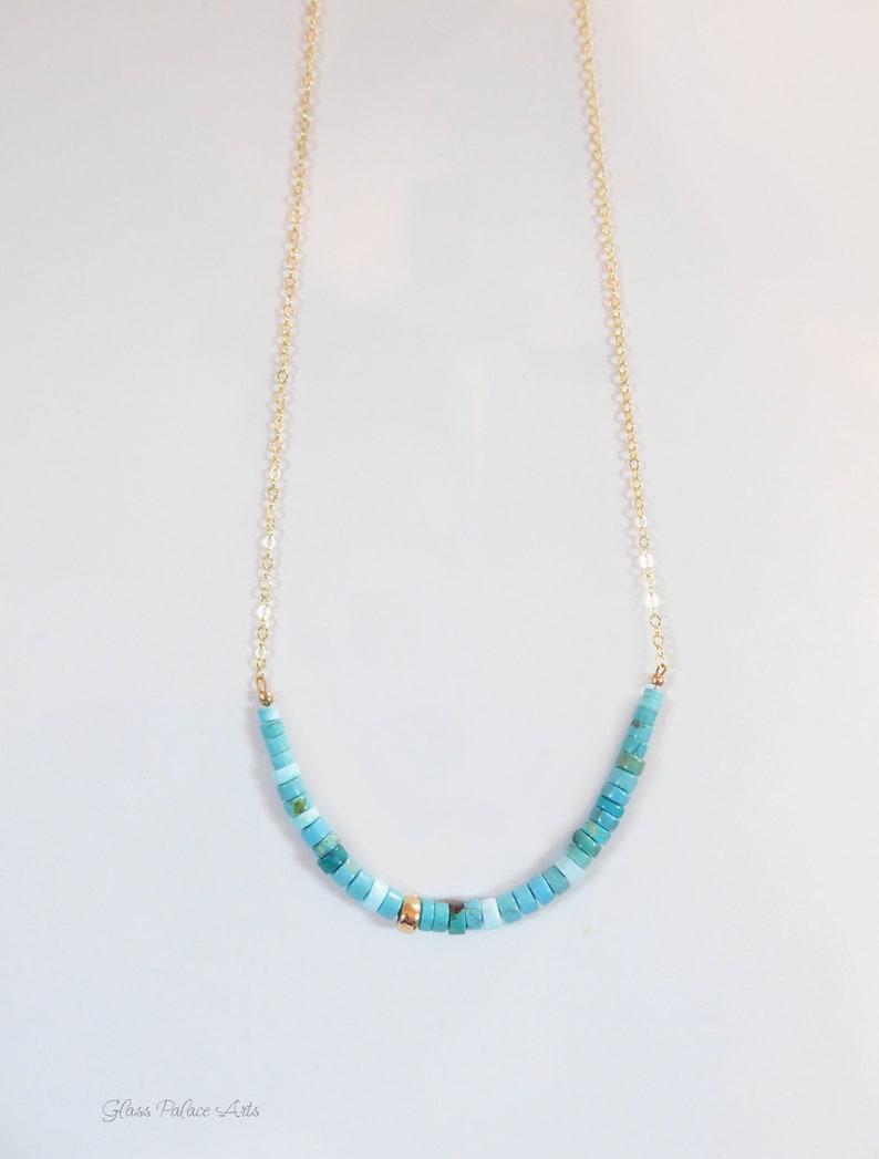 Beaded Turquoise Necklace For Women Heishi Layering Genuine Etsy