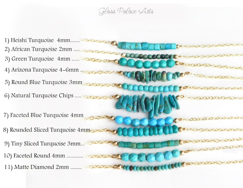 Dainty Turquoise Necklace Silver, Real Turquoise Bar Necklace Gold, Simple Beaded Jewelry For Women Sterling Silver, Boho Chic Minimalist
