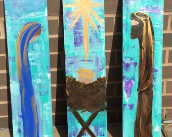 3 Panel Indoor/Outdoor Nativity Set **rEVERSIBLE cENTER- mANGER tO bABY JESUS**