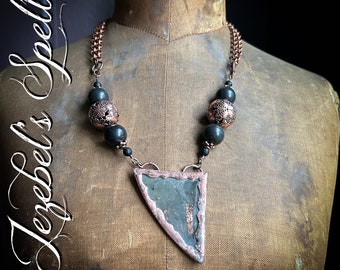 The Crone's Mirror Artisan Crafted Necklace - Copper Onyx Agate Antique Mirror - Magick Mirror - Scrying - Witch