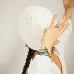Head cover, tube, turban, kundalini yoga, organic cotton, bamboo, superjersey, white, black, i can c u, handmade, hat image 8