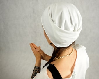 Hat, Head cover, hairband, tube, turban, kundalini yoga, organic cotton, bamboo, superjersey, white, black, i can c u, handmade, hat