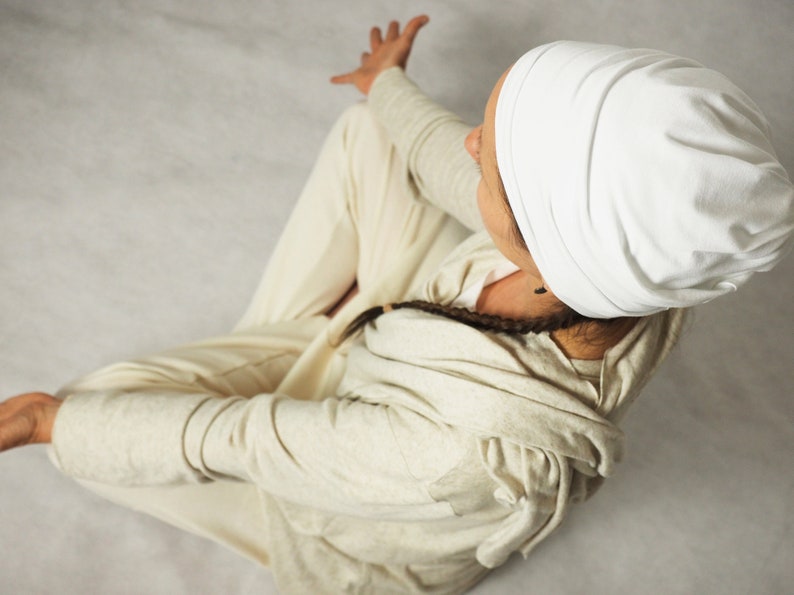 Head cover, tube, turban, kundalini yoga, organic cotton, bamboo, superjersey, white, black, i can c u, handmade, hat image 1