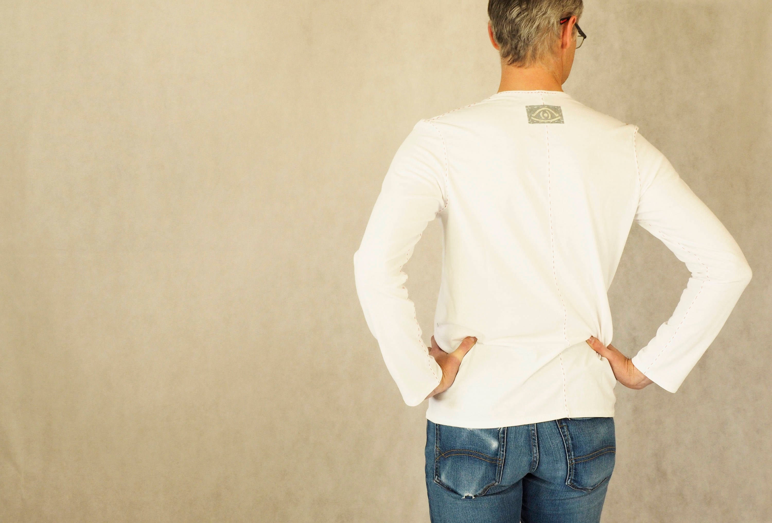 Image of Men's Handmade, Longsleeve Top, Kundalini Yoga, Cotton, Jersey, White, Black, Colour, Sport, Made To Measure, Icancu, I Can Cu