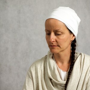 Head cover, tube, turban, kundalini yoga, organic cotton, bamboo, superjersey, white, black, i can c u, handmade, hat image 2