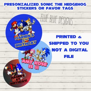 Sonic Birthday Party Stickers, Sonic the Hedgehog Birthday Favor Tags Personalized