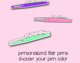 Personalized Flair Pen Sticker | Custom Teacher Name Sticker | Teacher Gift |Laptop, Water Bottle, Stocking stuffer, Christmas gift