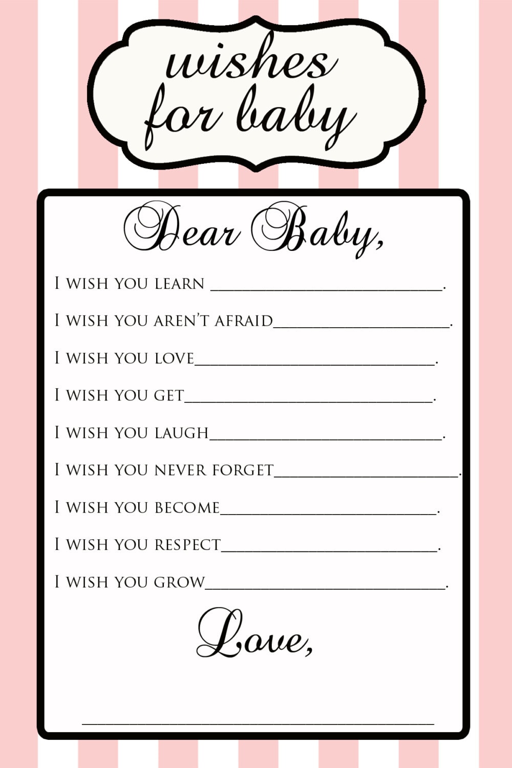 Printable Wishes For Baby Baby Shower Etsy