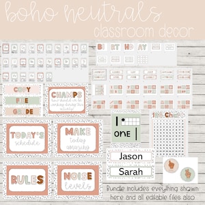 Boho Neutrals Classroom Decor Bundle | Boho Classroom Decorations | Boho Classroom Labels | Neutral Modern Classroom Displays | Editable