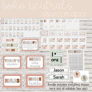 Boho Neutrals Classroom Decor Bundle | Boho Classroom Decorations | Boho Classroom Labels | Neutral Modern Classroom Displays | Editable