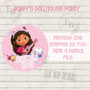 Gabby&#39;s Dollhouse Birthday Party Stickers Favor Tags Personalized