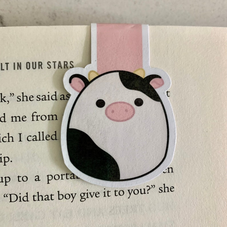 Squishmallow Cow Bookmark, Magnetic Bookmark, Planner Reading Accessory, Birthday gift journal, Cute Bookmark, Cute gift 