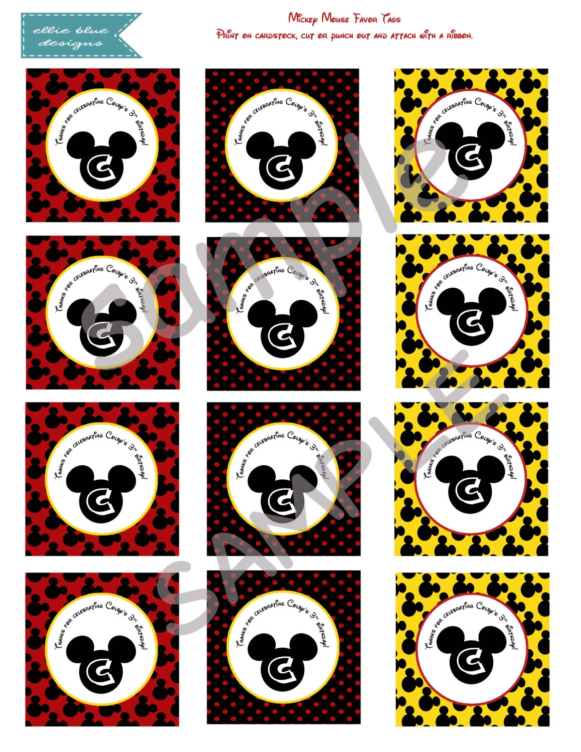 DIY Printable Mickey Mouse Favor Tags Etsy