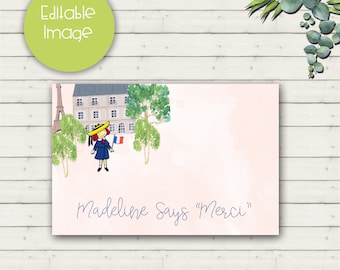 Madeline Birthday Thank You Card , birthday , Eiffel Tower , French , Madeline theme, Digital Item