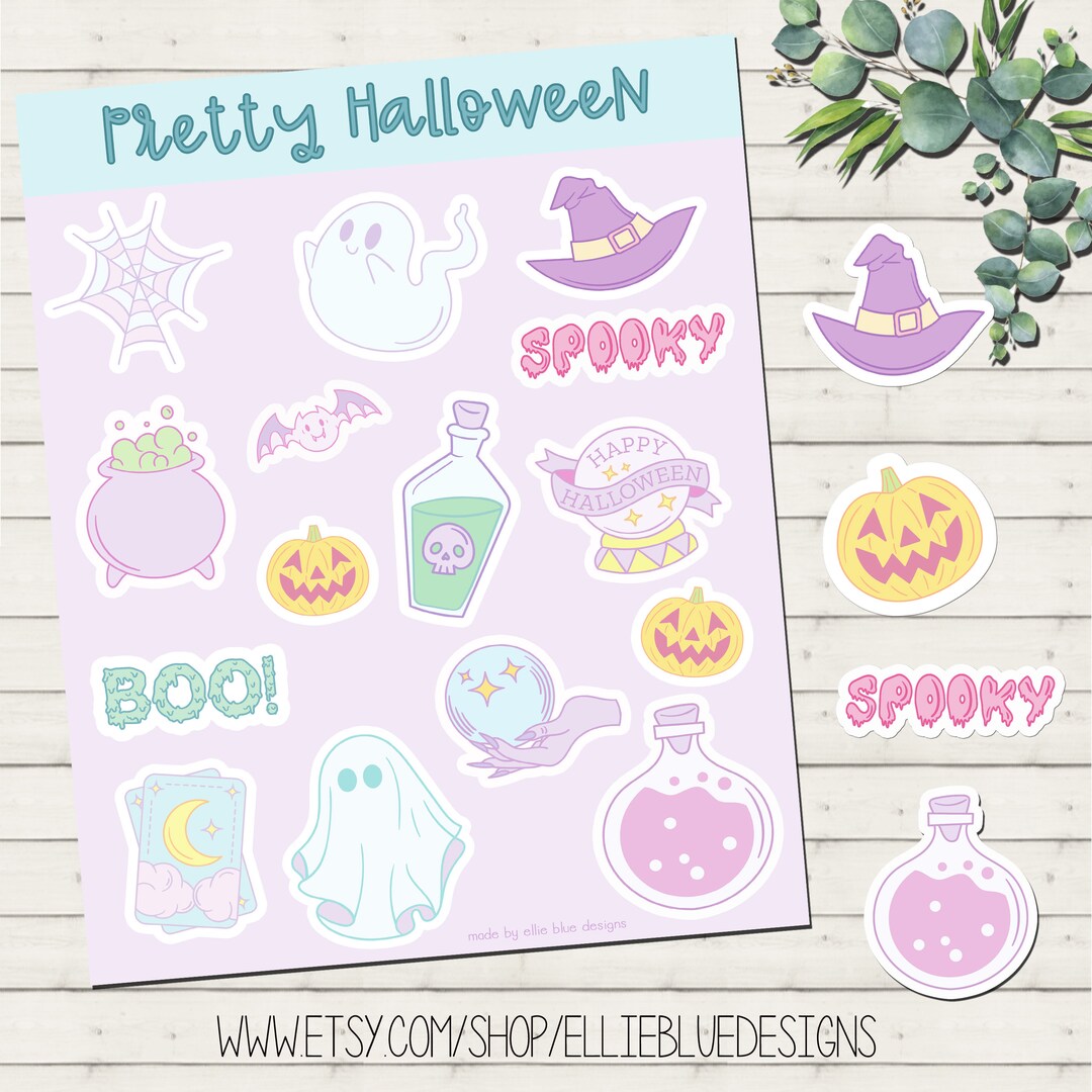 Halloween Sticker Sheet, Pastel Halloween Stickers for Journals ...
