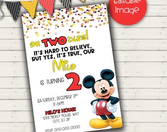 Editable Mickey Mouse Birthday Invite, Birthday Evite, Mickey Mouse Birthday Evite, Digital Birthday Invitation