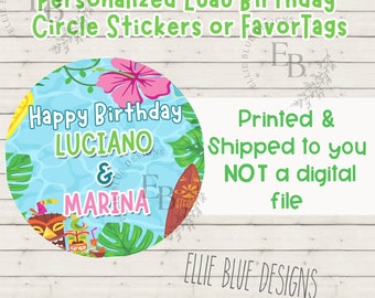 Luau Party Favor Stickers or Favor tags, Set of 12, Hawaiian Party, Hawaiian Favors, Luau Thank you, Hawaiian Custom Stickers, Luau Birthday