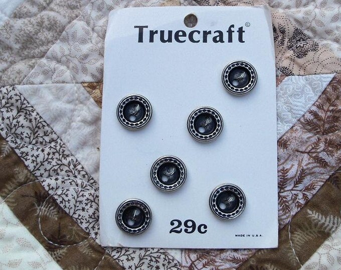 Metal Shirt Buttons Set of Six Embellished Midcentury on Card FREE