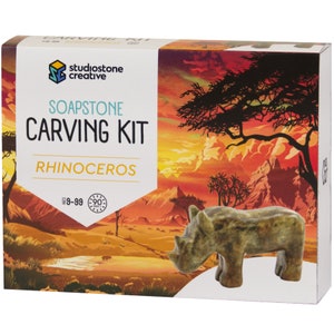 Rhino Soapstone Carving and Whittling—DIY Arts and Craft Kit. All Kid-Safe Tools and Materials Included. For kids and adults 8 to 99+ Years.