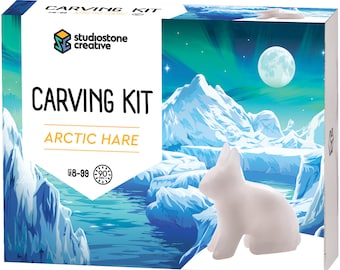 NEW! Arctic Hare Alabaster Soapstone Carving and Whittling DIY Arts Craft Kit. All Kid-Safe Tools & Materials Included. Ages 8 to 99+ Years