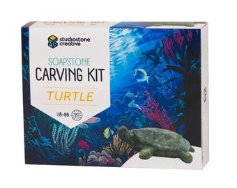 Turtle Soapstone Carving & Whittling—DIY Arts and Craft Kit. All Kid-Safe Tools and Materials Included. For kids and adults 8 to 99+ Years.