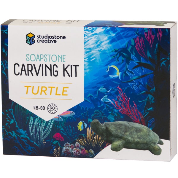 Turtle Soapstone Carving & Whittling—DIY Arts and Craft Kit. All Kid-Safe Tools and Materials Included. For kids and adults 8 to 99+ Years.