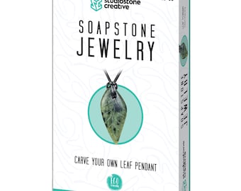 NEW! Leaf Soapstone Pendant Jewelry Kit Carving and Whittling - DIY Stone Necklace Arts and Craft Kit. For kids and adults 9 to 99+ Years.