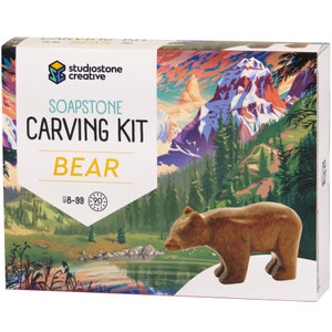 Bear Soapstone Carving and Whittling—DIY Arts and Craft Kit. All Kid-Safe Tools and Materials Included. For kids and adults 8 to 99+ Years.