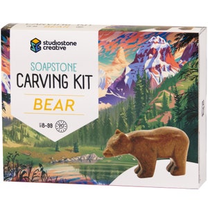 Bear Soapstone Carving and WhittlingDIY Arts and Craft Kit. All Kid-Safe Tools and Materials Included. For kids and adults 8 to 99 Years. image 1