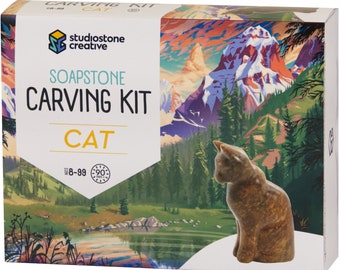 Cat Soapstone Carving and Whittling—DIY Arts and Craft Kit. All Kid-Safe Tools and Materials Included. For kids and adults 8 to 99+ Years.