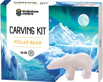 NEW! Polar Bear Alabaster Soapstone Carving and Whittling DIY Arts Craft Kit. All Kid-Safe Tools & Materials Included. Ages 8 to 99+ Years