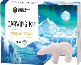 NEW! Polar Bear Alabaster Soapstone Carving and Whittling DIY Arts Craft Kit. All Kid-Safe Tools & Materials Included. Ages 8 to 99+ Years