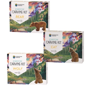 Soapstone Carving Kit: Bear, Wolf & Cat Sculptures - DIY Arts and Craft