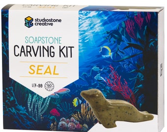 Seal Soapstone Carving and Whittling—DIY Arts and Craft Kit. All Kid-Safe Tools and Materials Included. For kids and adults 8 to 99+ Years.