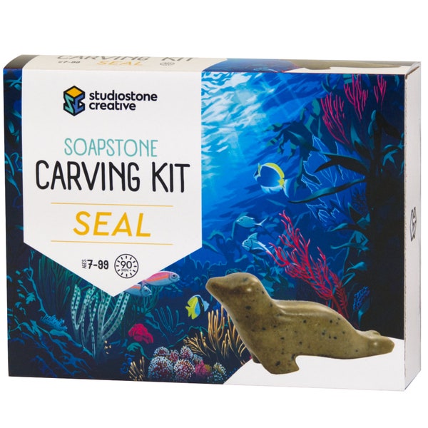 Seal Soapstone Carving and Whittling—DIY Arts and Craft Kit. All Kid-Safe Tools and Materials Included. For kids and adults 8 to 99+ Years.