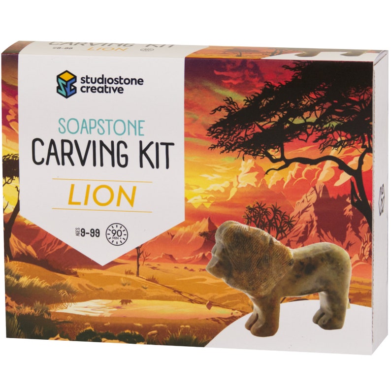 Lion Soapstone Carving and WhittlingDIY Arts and Craft Kit. All Kid-Safe Tools and Materials Included. For kids and adults 8 to 99 Years. image 1
