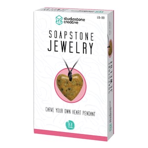 Heart Soapstone Pendant Jewelry Kit Carving and Whittling - DIY Stone Necklace Arts and Craft Kit. For kids and adults 9 to 99+ Years.