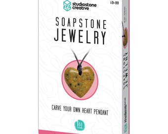 NEW! Heart Soapstone Pendant Jewelry Kit Carving and Whittling - DIY Stone Necklace Arts and Craft Kit. For kids and adults 9 to 99+ Years.