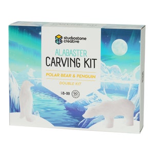 NEW Double Kit Polar Bear & Penguin Alabaster Soapstone Carving Whittling DIY Arts Craft Kit. Kid-Safe Tools Included for Ages 8 to 99 image 1