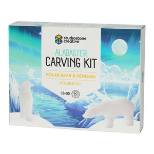 NEW! Double Kit Polar Bear & Penguin Alabaster Soapstone Carving Whittling DIY Arts Craft Kit. Kid-Safe Tools Included for Ages 8 to 99+