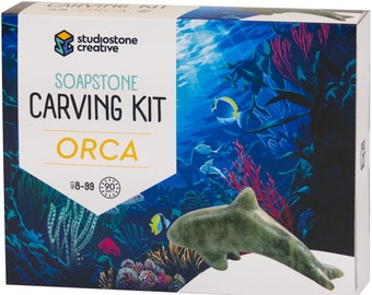 Orca Soapstone Carving and Whittling—DIY Arts and Craft Kit. All Kid-Safe Tools and Materials Included. For kids and adults 8 to 99+ Years.