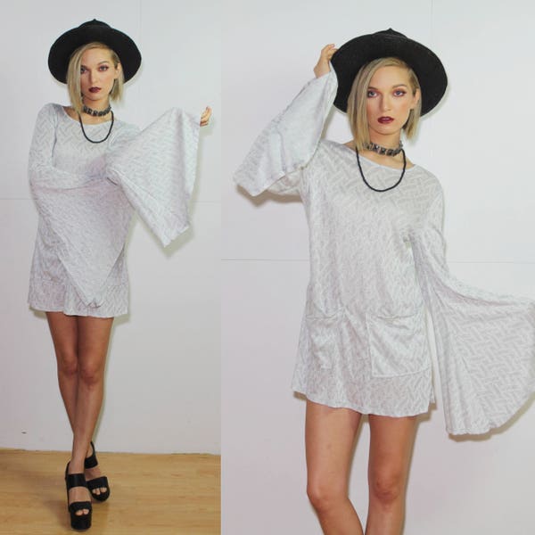 Aspen Bell Sleeve Dress in Silver