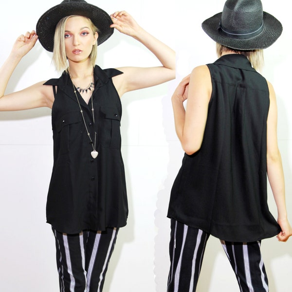 Voyage Clothing "Berlin" Sleeveless button down blouse with pockets