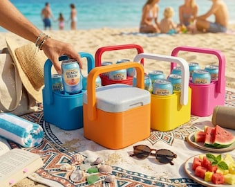 Soporte para 4 latas de bebidas con asa / Nevera portátil impresa en 3D para cerveza y refrescos / Soporte para bebidas para playa, piscina y picnic / Regalo de verano / Solo para papá