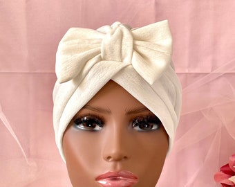 Woman's White Bow Turban, Turban White Bow, Fashion Turban, Glamorous Turban, Modern Turban, Women's Hat with Bow