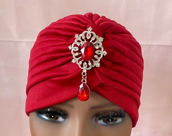 Sombrero turbante, turbante rojo, envoltura para la cabeza del turbante, turbante elegante, turbante hermoso