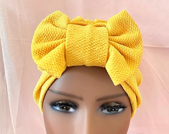 Turbante de lazo amarillo, diadema de turbante amarillo,