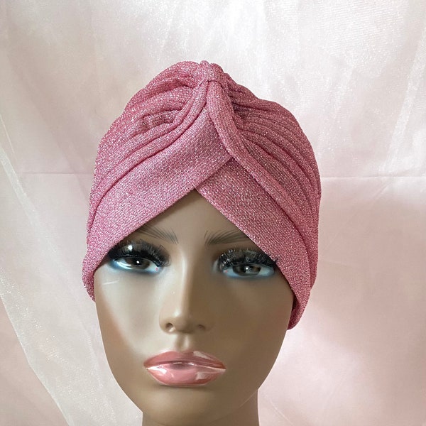 Turban Hat For Woman Fashion Pink Women's Turban, Flapper Turban, Vintage Style Cloche, Vintage Hat,Charleston Hat, Glitter Turban