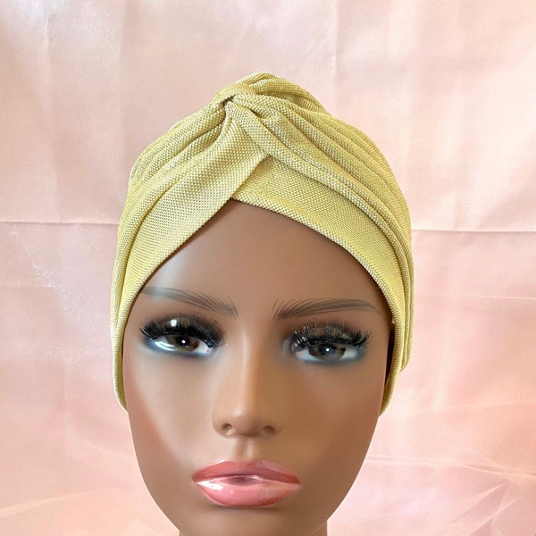 Beige Sparkly Turban, Front Twist Turban, Knotted Turban, Chemo Headscarf, Chemo Scarves, Hairloss Headscarf, Beautiful Turban Hat