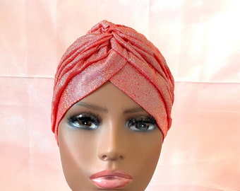 Salmon Pink Ladies Turban, Turban for Woman, Front Twist Turban, Beautiful Turban, Pretty Turban Headband, Sparkly Turban, Fancy Turban